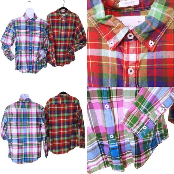 Lot of 2 Tops American Eagle Plaid Vintage Fit XL Button-Down LSL Pockets Cotton - Picture 1 of 12